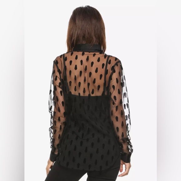Hot Topic Black Flocked Coffin Sheer Long Sleeve Button Up Size Large - Picture 7 of 14